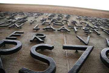 metal dutch letters on a brick wall