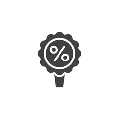 Percentage label vector icon. filled flat sign for mobile concept and web design. Discount tag sticker simple solid icon. Symbol, logo illustration. Pixel perfect vector graphics