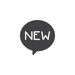 New collection message vector icon. filled flat sign for mobile concept and web design. Promotion speech bubble simple solid icon. Symbol, logo illustration. Pixel perfect vector graphics