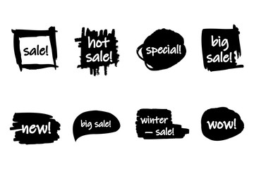 Vector collection of hand drawn black stickers for sale banner