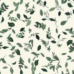 vector seamless pattern with small green leaves on a light background