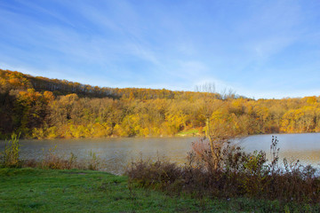 autumn morning on the mountain lake
