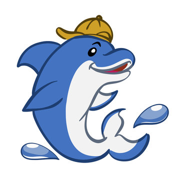 Funny dolphin with yellow hat Vector illustration