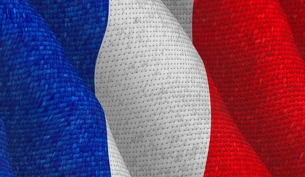 Illustraion of a flying French Flag with a fabric pattern