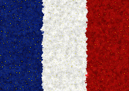 Illustraion of French Flag with a blossom pattern