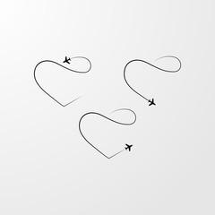 Airplane is flat. Flight of the aircraft. Heart and plane