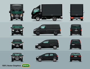 Four types of cars to work in the city. The layout of the three positions of the car.  Black color. © slava