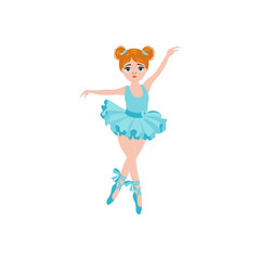 Cute ballerina in blue tutu. Vector illustration can use for presents, invitation, children room decor, T-shirt, interior design.