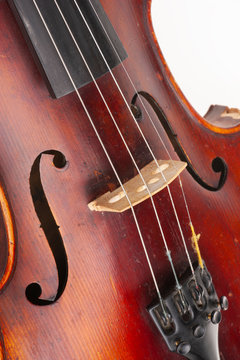 Violin close up isolated on white background