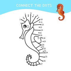 Educational game for kids. Dot to dot game for children. Cartoon sea Horse.