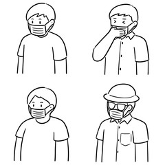 vector set of people using medical protective mask