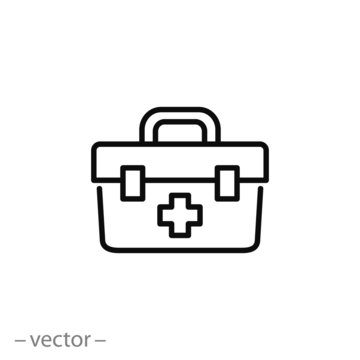 first aid kit icon, medical box linear sign on white background - editable vector illustration eps10