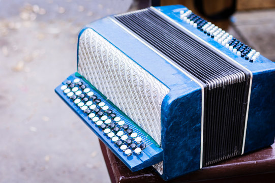 Classical retro bayan (accordion), musical instrument vintage