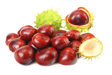 chestnuts isolated on white background. Healthy background.
