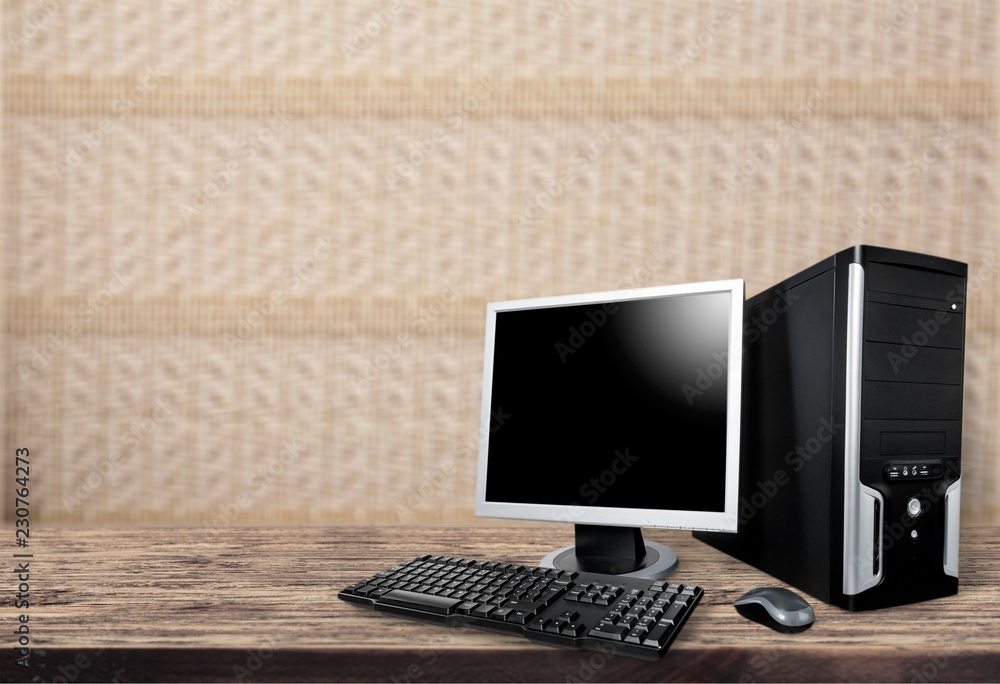 Poster desktop computer and keyboard and mouse