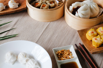Set of Dim sum Enjoying traditional Chinese dumpling.