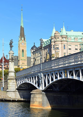 Oscar's church (Oscarskyrkan) 1903 and Yurgordsbrun beautiful arch bridge (1897) to island...