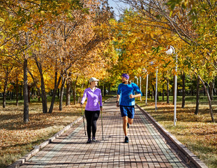 Young couple training in the park
