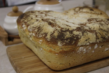homemade bread on a wooden board