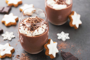 Christmas chocolate dessert served in glass