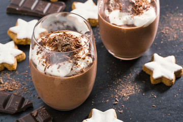 Christmas chocolate dessert served in glass