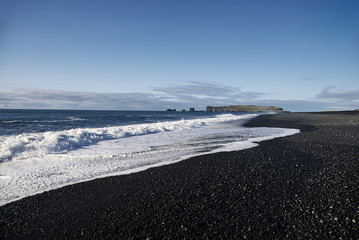 View  to the shore with black sand in Iceland