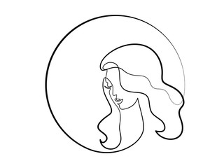 Continuous one different wide line drawing. Abstract portrait of pretty young woman with beautiful hair in round. Vector illustration