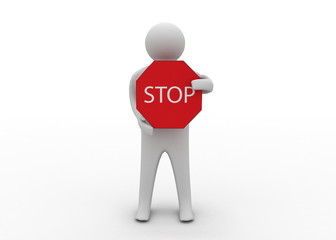 3d man with stop sign