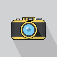 vintage camera Flat design vector  with long shadow