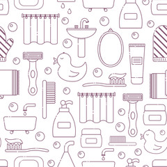 Vector illustration with flat line cartoon bathroom background