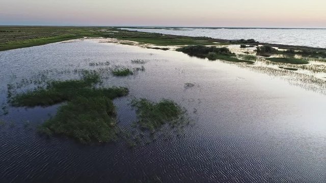 Sandy desert and marshy shores of Zaisan Lake, East Kazakhstan.
