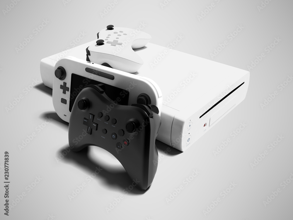 Fototapete modern white joysticks with video game console and portable game console right view 3d render on gra