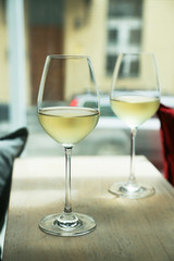 Refreshing white wine in a glass