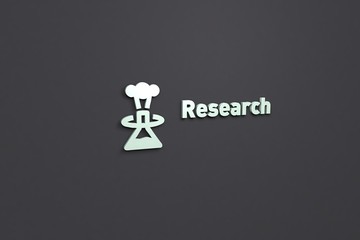 Text Research with light green 3D illustration and dark background