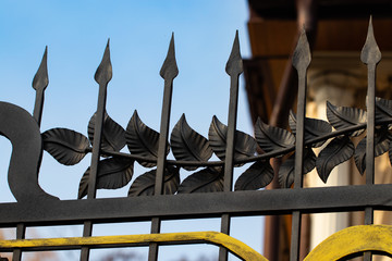 wrought-iron gates, ornamental forging, forged elements close-up