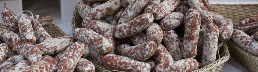 variety of sausages on sale