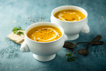 Homemade creamy pumpkin soup