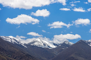 Desert and mountain over blue sky and white clouds on altiplano