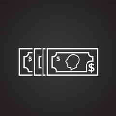 Cash value thin line on black background icon
