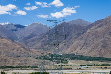 Desert and mountain over blue sky and white clouds on altiplano