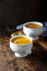 Homemade creamy pumpkin soup