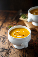 Homemade creamy pumpkin soup