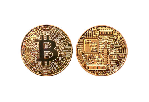 golden coin bitcoin isolated on white background