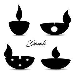 Set of candles for Diwali holiday, silhouette for decoration on white background,