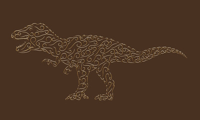 Terrible dinosaur from gold volumetric curls on a brown background