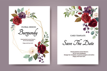 Set of card with flower rose, leaves. Wedding ornament concept. Floral poster, invite. Vector decorative greeting card or invitation design background