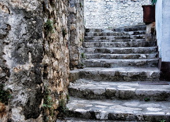 Ancient Stone steps outside the city closeup