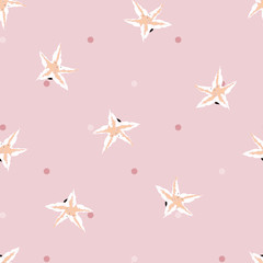 Vector Pumpkin Star Flowers with dots on pastel pink seamless pattern background. Perfect for fabric, scrapbooking and wallpaper projects.