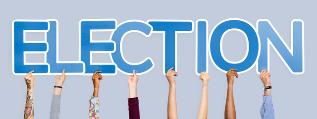Blue letters forming the word election