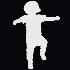 Fototapeta na wymiar Cheerful jumping or running little baby silhouette on black background